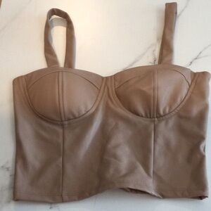 Beige faux leather corset bustier top, medium.